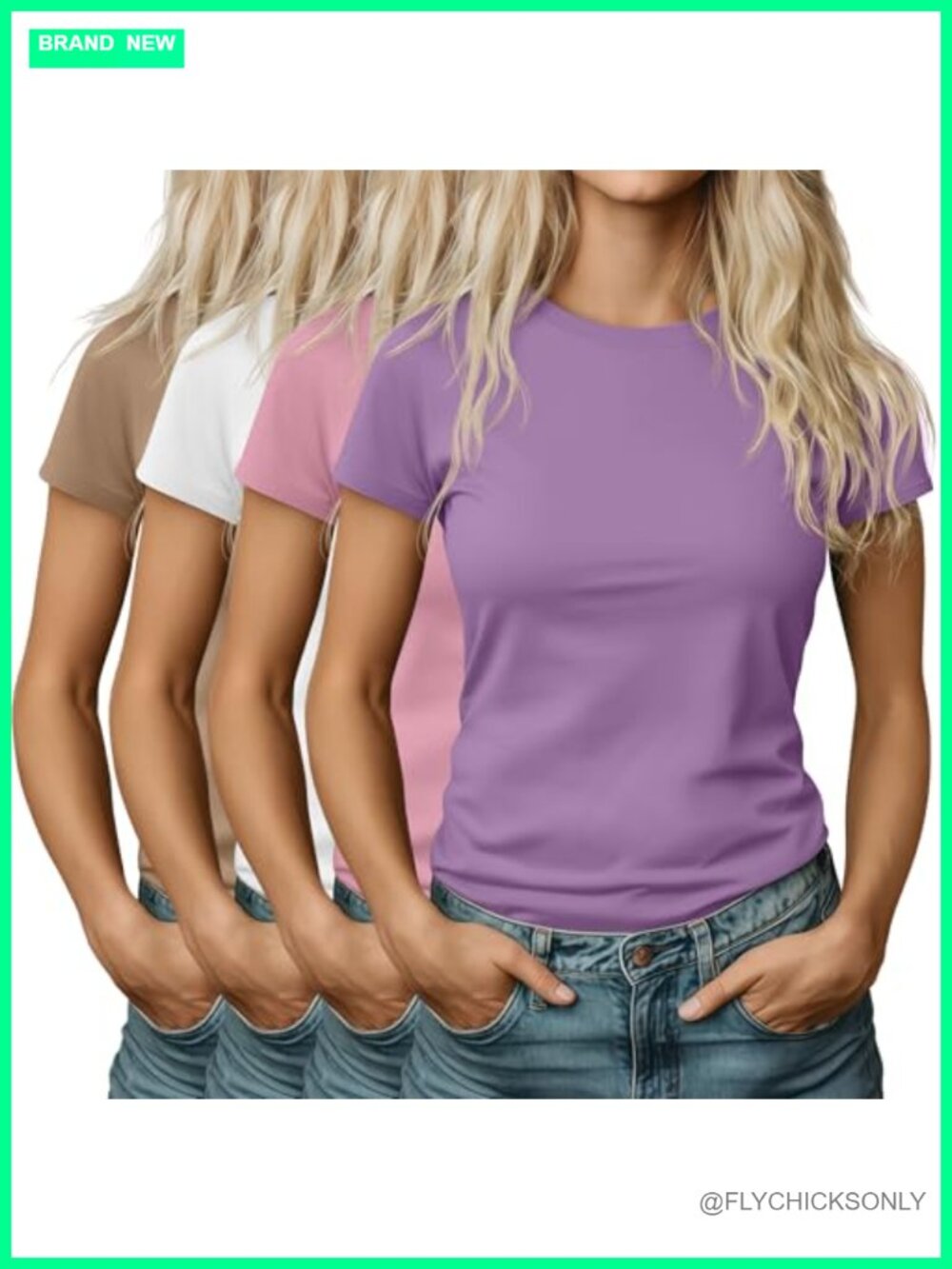 Womens 4 Pack Short Sleeve Crew Neck T-Shirts Cotton Blend Fitted Tees